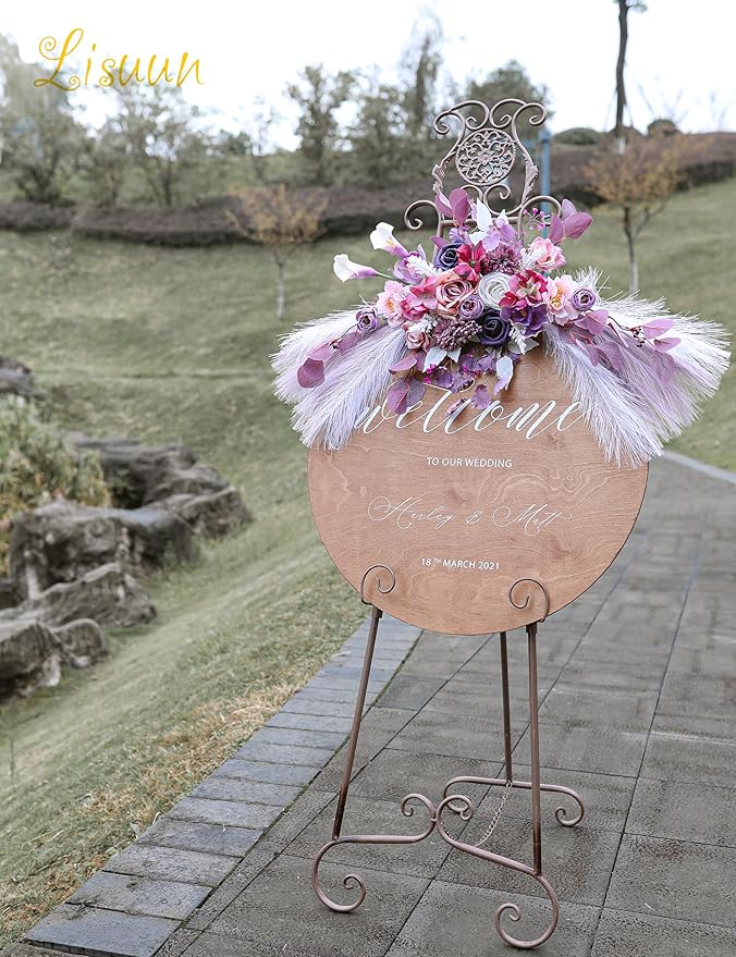 Artificial Wedding Flower Swag, Purple Peony and Pampas, 40 Inch
