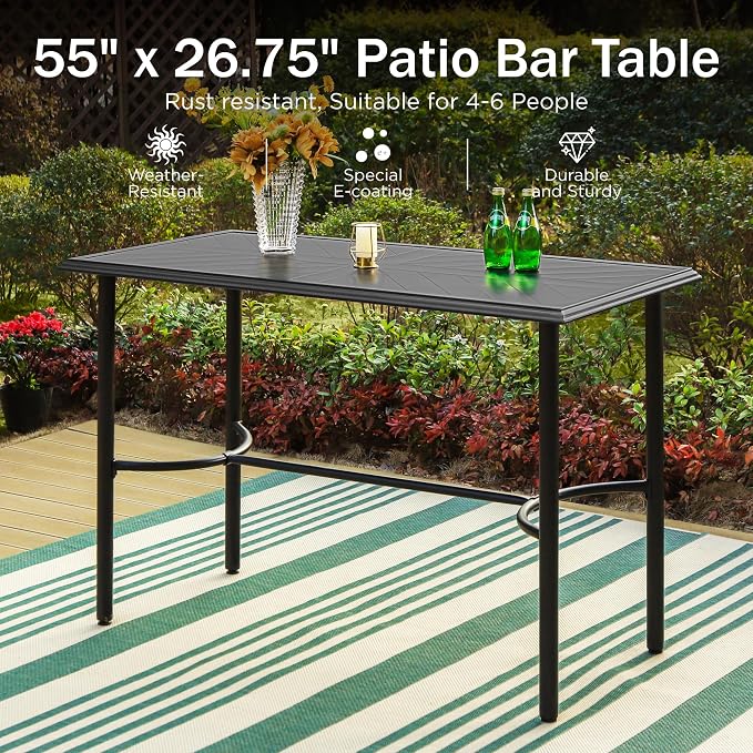Bar Table for Patio, Black Steel Counter Height, Seats 4-6