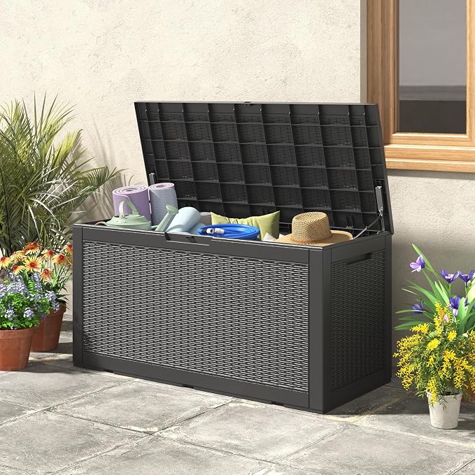 Outdoor Storage Deck Box, 102 Gallon Resin Lockable Waterproof
