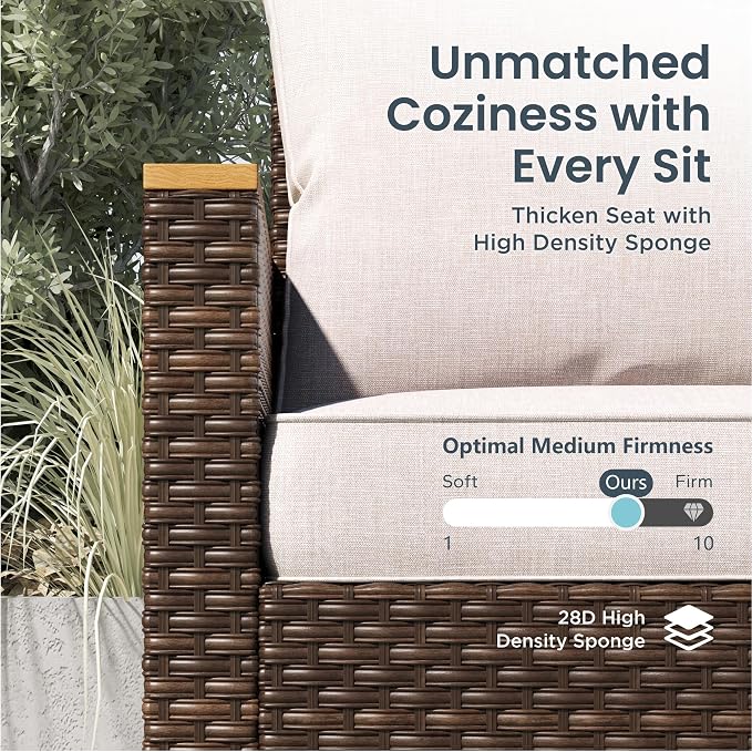 PHI VILLA 2 Pieces Patio Ottoman, All Weather Rattan Wicker Ottoman Seat - Image 5