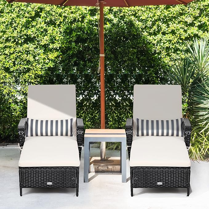 Tangkula Wicker Chaise Lounge Outdoor, Patio Rattan Reclining Chaise - Image 5