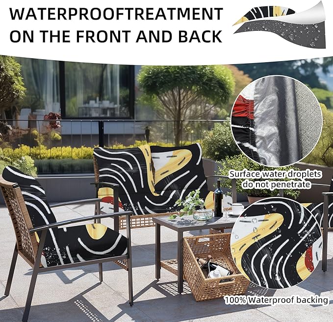 Outdoor Cushion Covers 8 Pack, Stretch Fit Black River Pattern