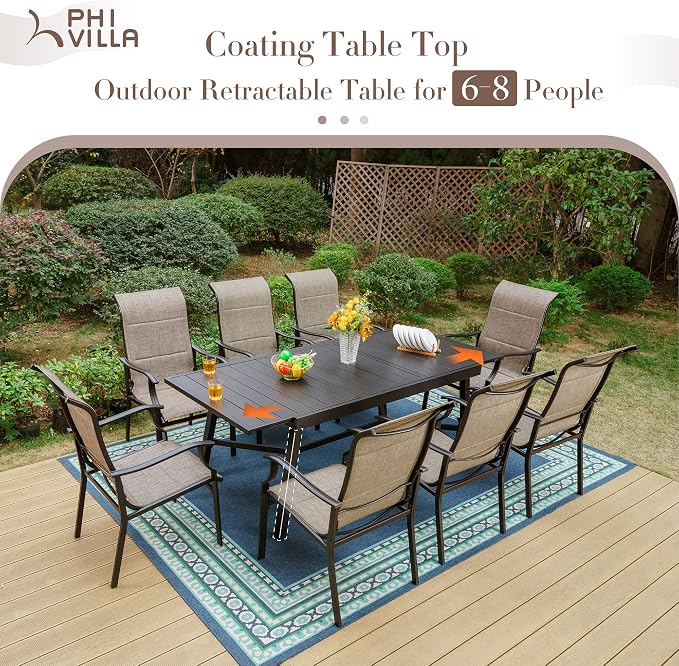 PHI VILLA 7 PCS Patio Dining Set, Outdoor Table and Chair Set - Image 8