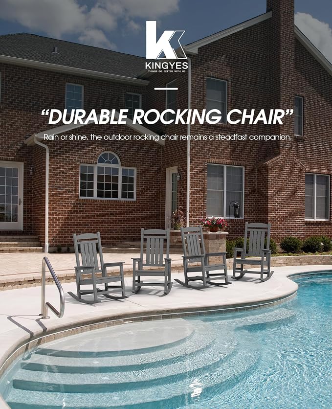 KINGYES Outdoor Rocking Chairs, HDPE All-Weather Patio Rocking Chairs High Back - Image 8