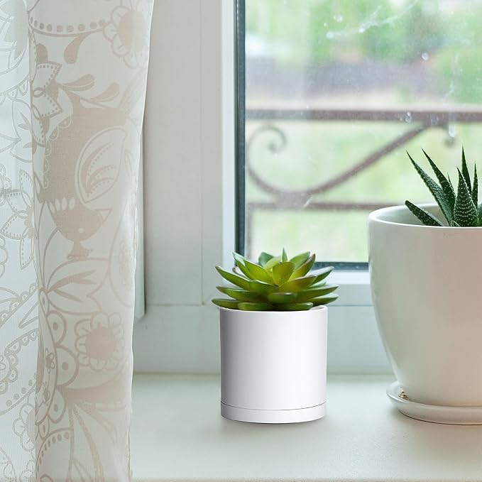 Planter Pots, 18 Pack Matte White 2.5 Inch Plastic with Saucers