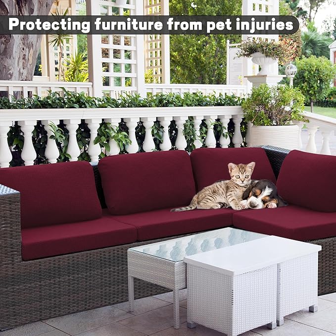 Cushion Covers for Patio, 8-Piece Set in Claret, Polyester Spandex