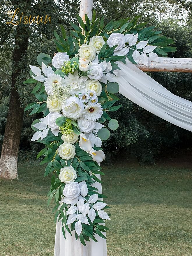 Artificial Flowers Swag Set, Ivory White Silk Wedding Arch Decor