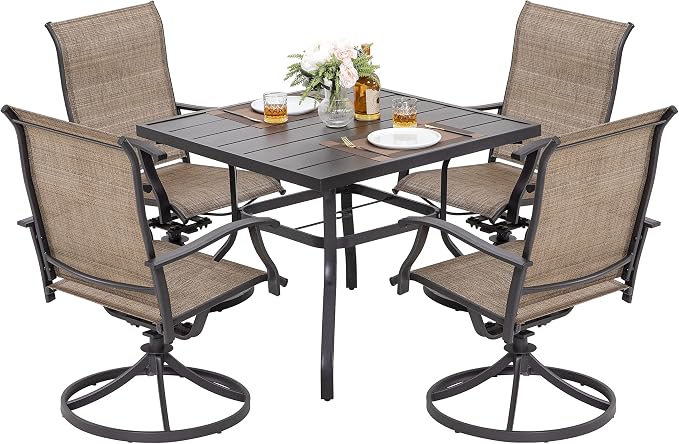 NUU GARDEN Outdoor Patio Dining Set, 4 Swivel Textilene Dining Chairs and 37" by NUUGARDENCORPORATION