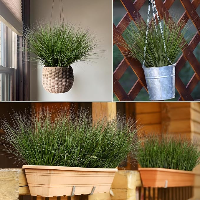 Artificial Plants Greenery 32-Piece Wheat Grass Set, 17.3 Inch Green Plastic