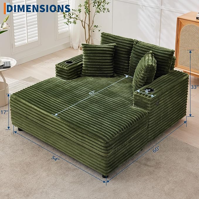 GarveeHome Oversized Chaise Lounge Chair Indoor, 56x60 in Comfortable Corduroy - Image 2