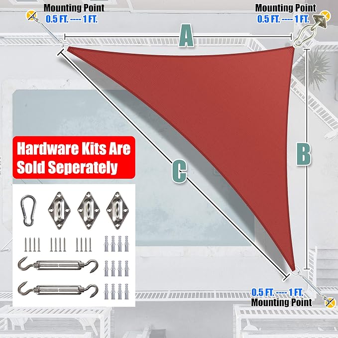 Amgo Custom Size 10' x 14' x 17.2' Red Right Triangle Sun Shade Sail Order to - Image 7