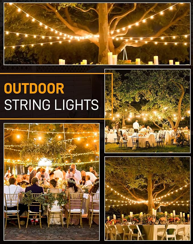 String Lights, 200FT Patio Lights with 100 Vintage ST38 Edison Bulbs