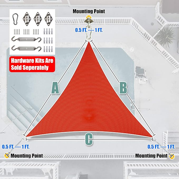 Amgo Custom Size 4' x 4' x 4' Red Triangle Sun Shade Sail Order to Make Canopy - Image 7