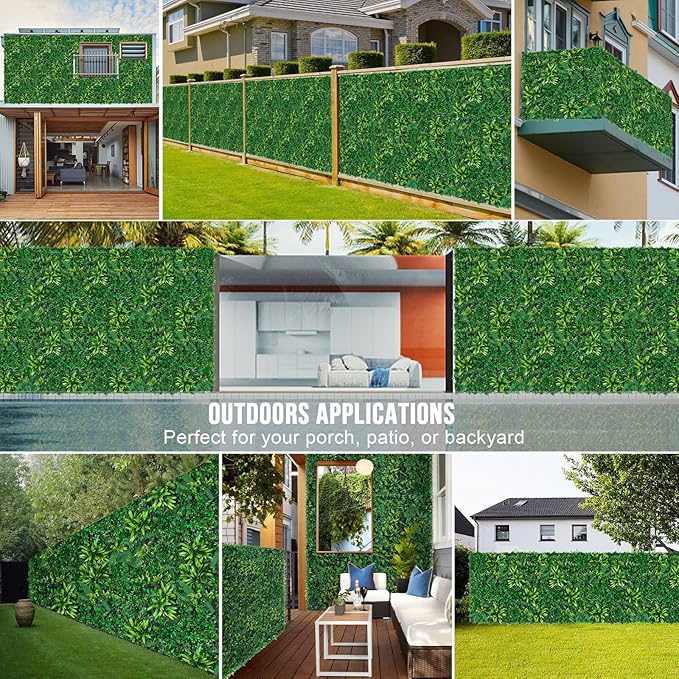 Artificial Boxwood Hedge Panels, 12 Pack, 20 x 20 Inch HDPE Wall Screen
