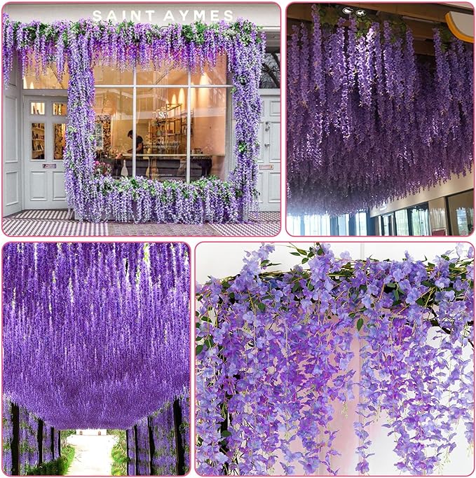 Artificial Flowers: Purple Silk Wisteria Hanging Vines, 150 Pack
