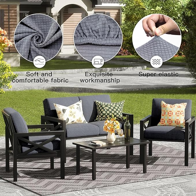 Cushion Covers, 8 Pack Green Elastic Patio Slipcovers, Fade-Resistant