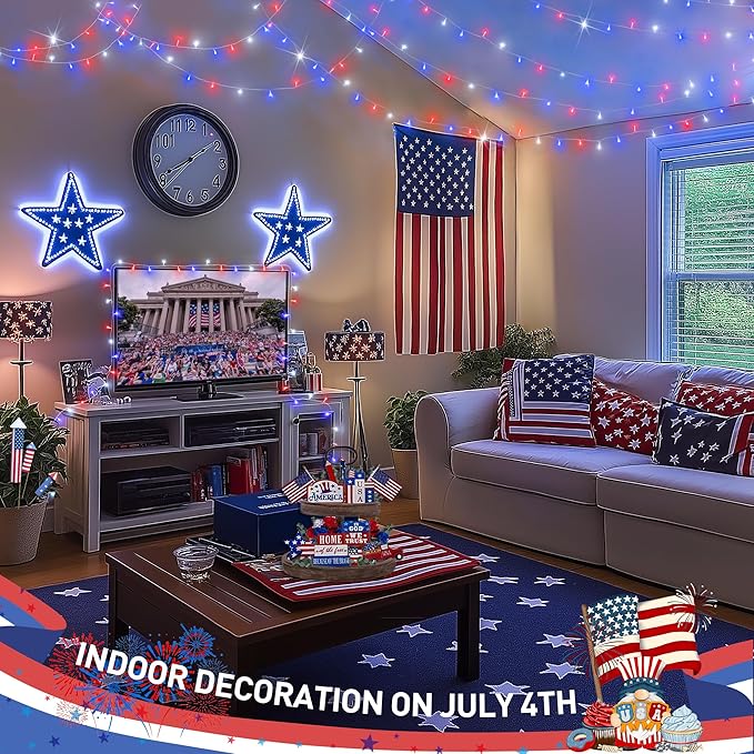 String Lights 600 LED Red, White and Blue Outdoor Lights on Reel