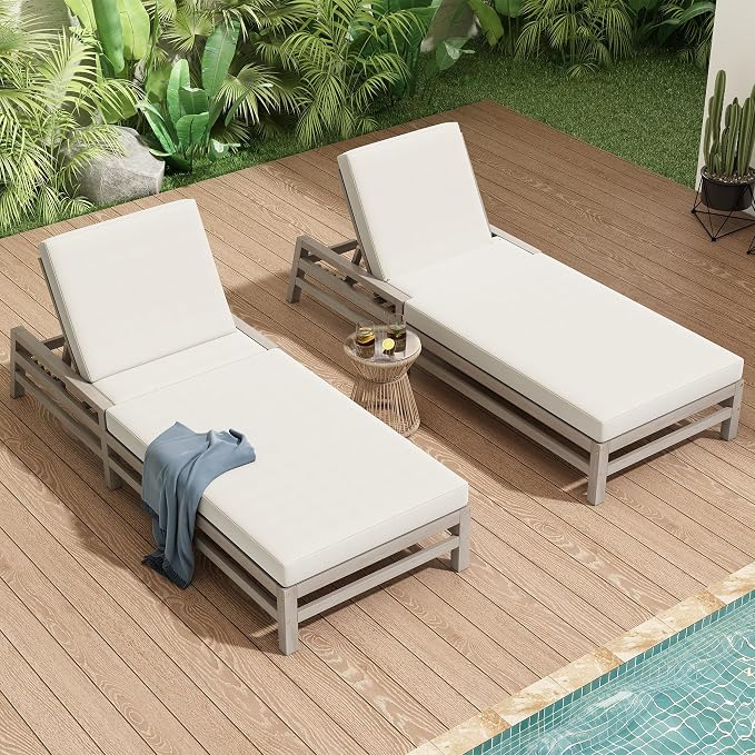 LUMISOL Outdoor Chaise Lounge Chairs Set of 2, Solid Wood Patio 5-Position by LUMISOL