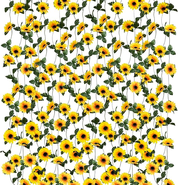 Artificial Sunflower Garland 10 Pack, 8.2 ft Yellow and Green Silk Vines