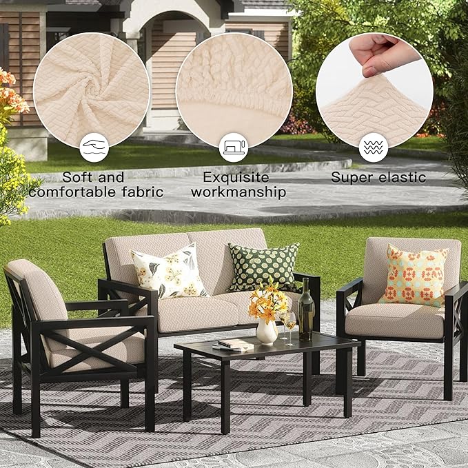 Outdoor Cushion Covers, 8 Pcs Mustard Yellow Fade-Resistant Patio Slipcovers
