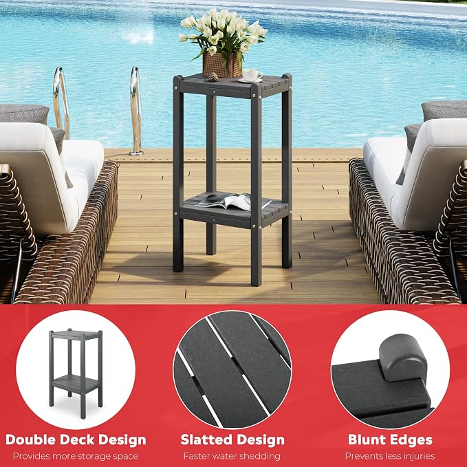 Costaelm Paradise 36"" Outdoor Adirondack HDPE 2-Tier Patio Side Table - Image 9