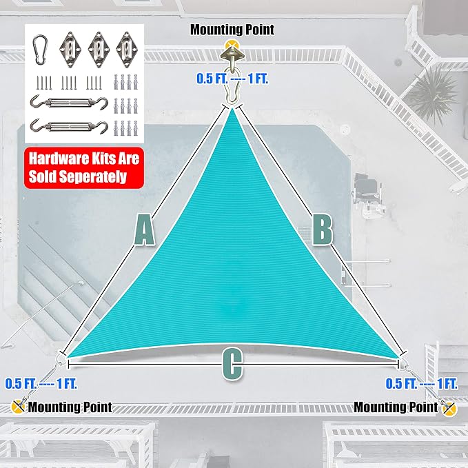 Amgo Custom Size 8' x 8' x 8' Turquoise Triangle Sun Shade Sail Order to Make - Image 7
