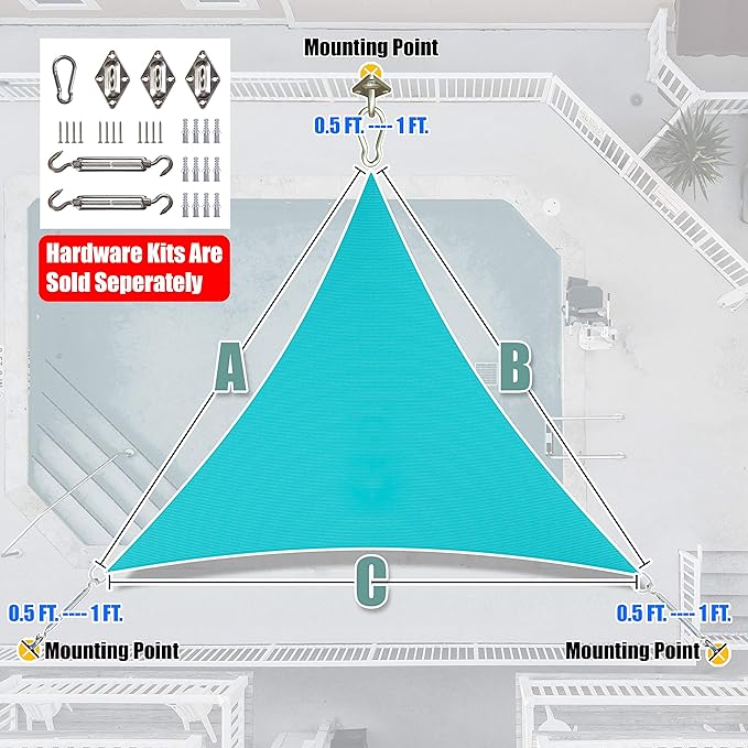 Amgo Custom Size 17' x 17' x 17' Turquoise Triangle Sun Shade Sail UPF50+ - Image 8