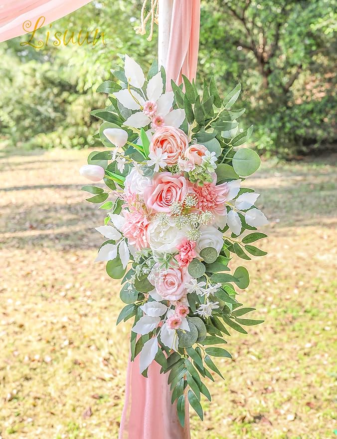 Artificial Flowers Silk Wedding Arch Swag, Champagne and Pinkish White