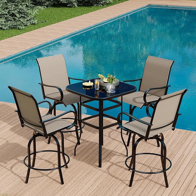GarveeLife 4 Piece Outdoor Swivel Bar Chairs, Patio High Swivel Bar Stools - Image 7