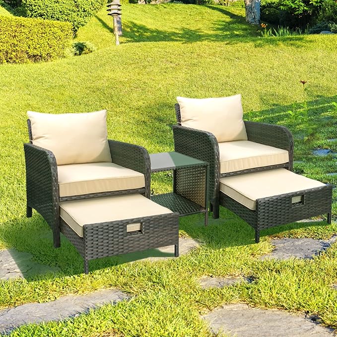 LEVELEVE Balcony Furniture 5 Piece Patio Conversation Set, PE Wicker Rattan - Image 4