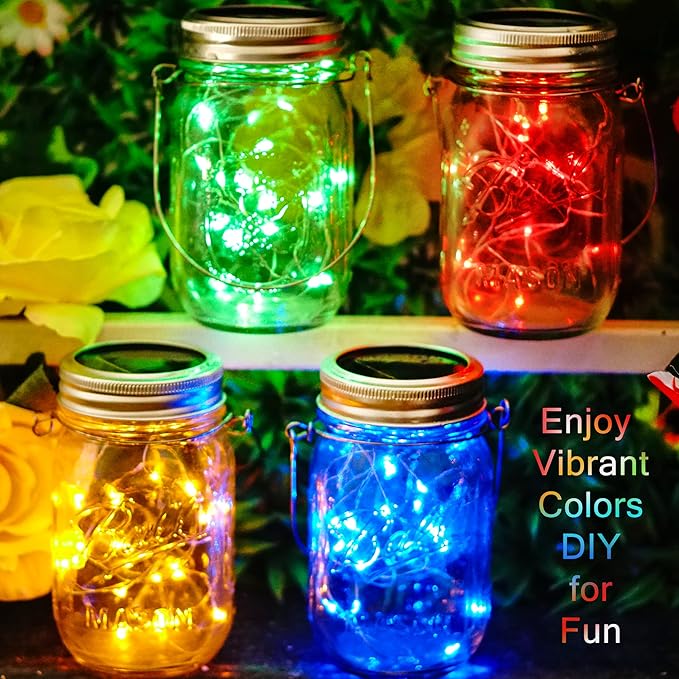 String Lights for Mason Jars, 8 Pack Multicolor Solar LED Lids