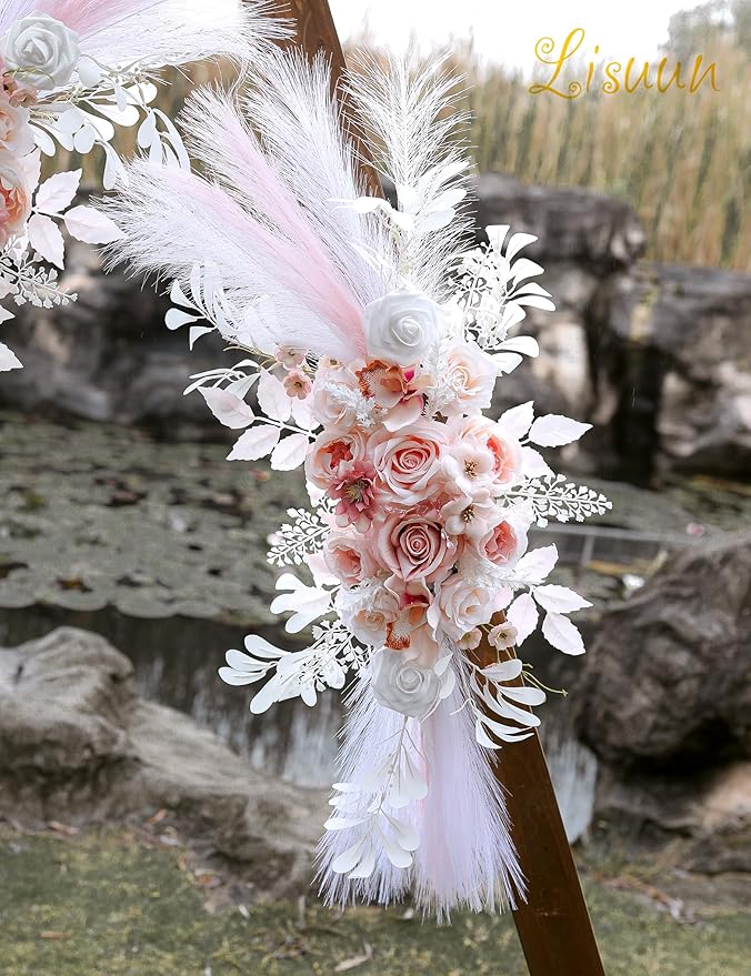 Artificial Flowers for Wedding Arch, Salmon Pink Silk Swag Set
