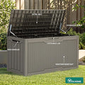 Deck Box, 80 Gallon Taupe Resin Storage Bench, Weather Resistant