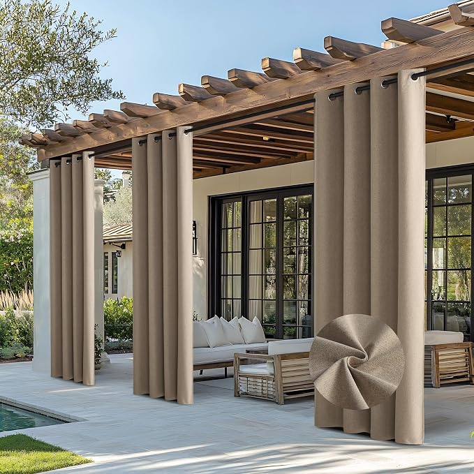 NICETOWN Outdoor Curtains for Patio Waterproof, Thermal Insulated Linen by NICETOWN