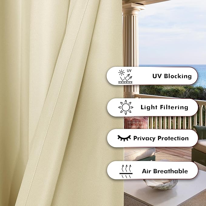 BONZER Outdoor Curtains for Patio Water Resistant Heavy Privacy Light Filtering - Image 4