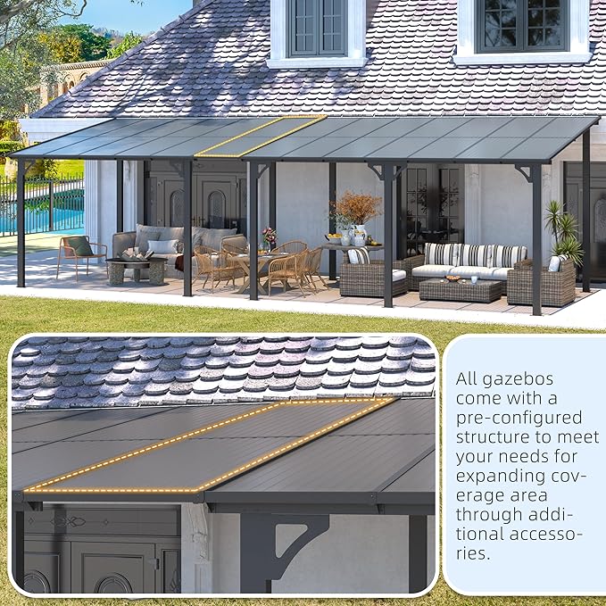 AECOJOY 14' x 10' Gazebo for Patio, Hard Top Lean to Gazebo Pergola - Image 5