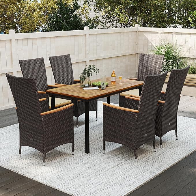 Tangkula 7 Pieces Rattan Outdoor Dining Set - Image 2