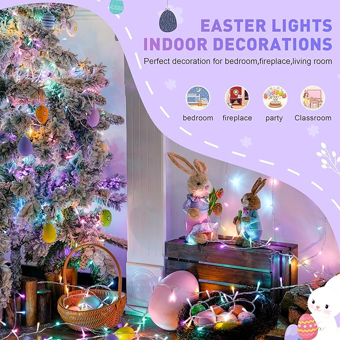 String Lights 168ft 600 LED Multicolor Easter Lights with Remote