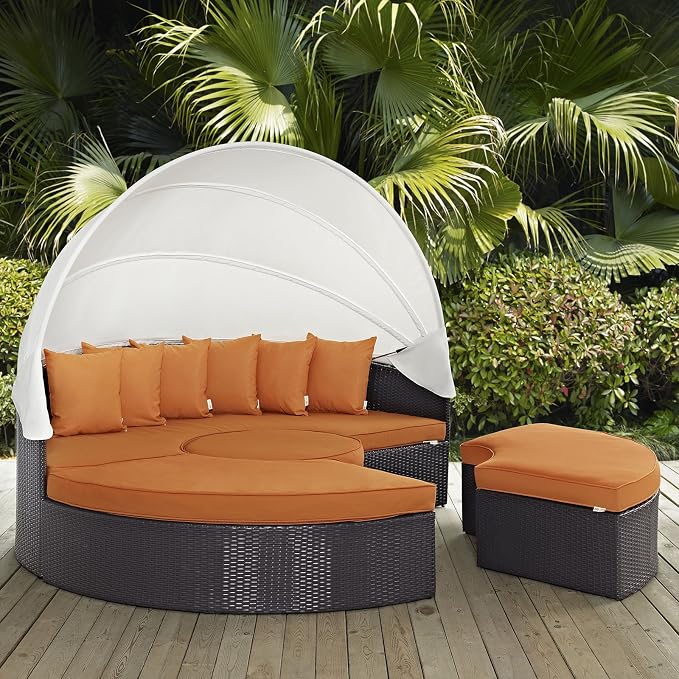 Modway Convene Wicker Rattan Outdoor Patio Retractable Canopy Round Poolside - Image 8