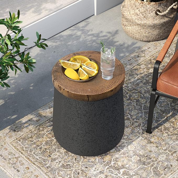 SUNBURY Small Outdoor Side Table, Accent Side Table, Garden Stool Wooden-Look - Image 4