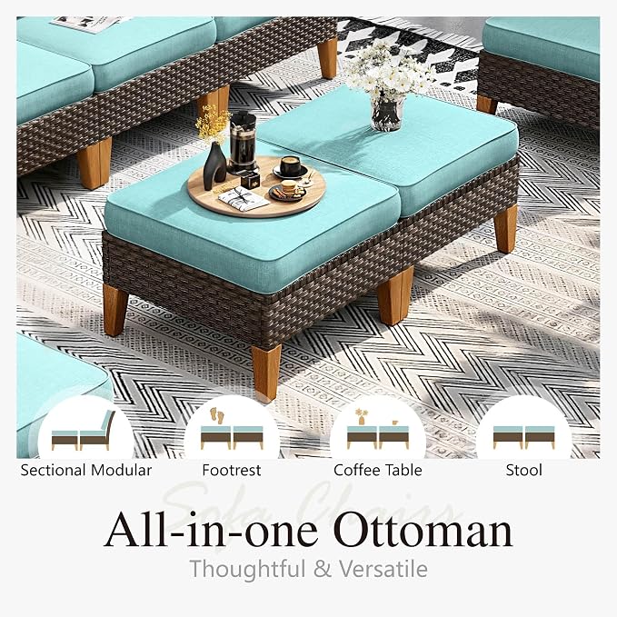 Sophia & William Outdoor Wicker Sectional Sofa Set, 8 Piece Half Moon Curved - Image 6