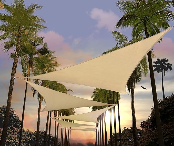 Amgo Custom Size 16' x 16' x 16' Beige Triangle Sun Shade Sail UPF50+ AGTAPRT12 by Amgo