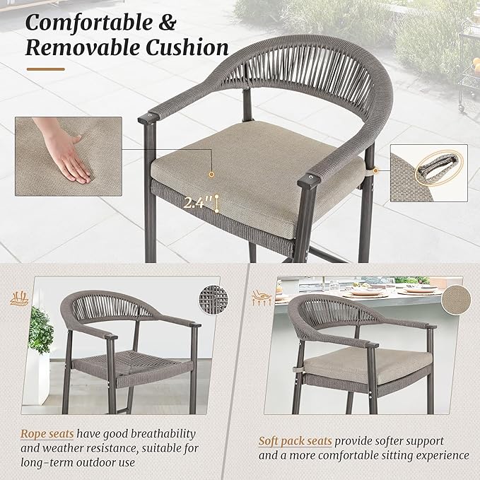 Bar Stools Set of 2, 24.8'' Aluminum Outdoor Bar Stool - Image 3
