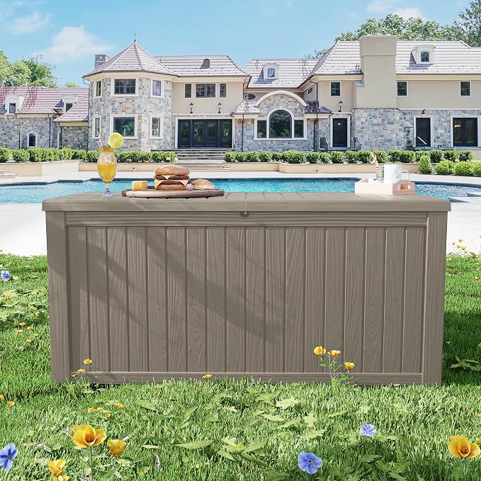 Outdoor Storage Box Waterproof, 200 Gallon Lockable Resin Large Deck Box - Image 9