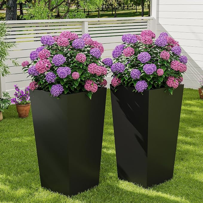 Garvee 30" Tall Planters Set of 2, Outdoor＆Indoor Black Planter Pots, High - Image 7