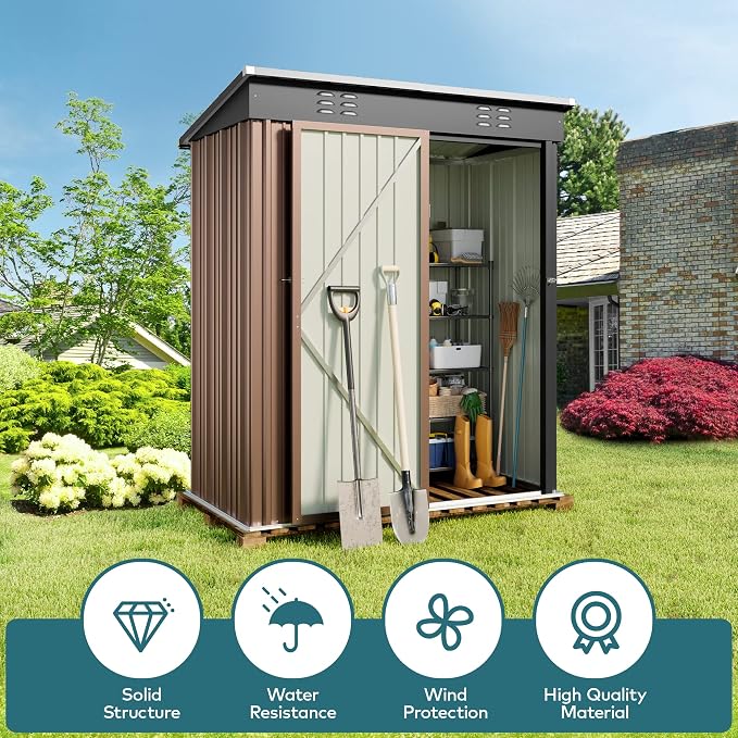 Storage Shed 5' x 3' Brown Alloy Steel with Lockable Door