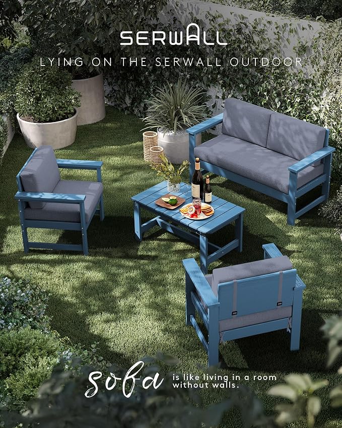 SERWALL 8 Pieces HDPE Outdoor Conversation Sofa Set - Image 7