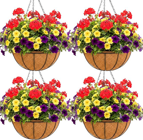12 inch Metal Hanging Baskets For Plants Outdoor 4 Pack Round Metal Wire by JFFLYIT