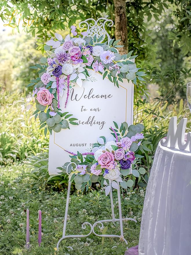 Artificial Flowers Swag Set, Purple Dahlia and Rose, 40 x 14 Inch
