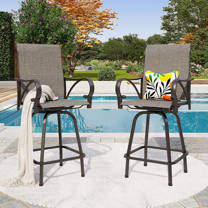 PHI VILLA Outdoor Swivel Bar Stools Set of 4, High Top Patio Bar Stools & Chairs - Image 2